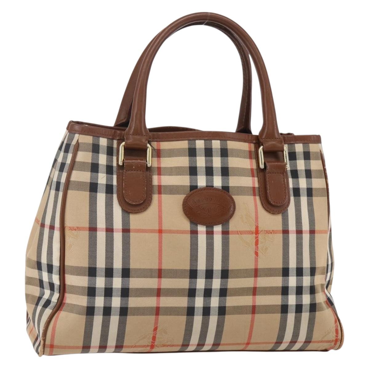 Burberrys Nova Check Hand Bag Canvas Beige Gold Auth ka320