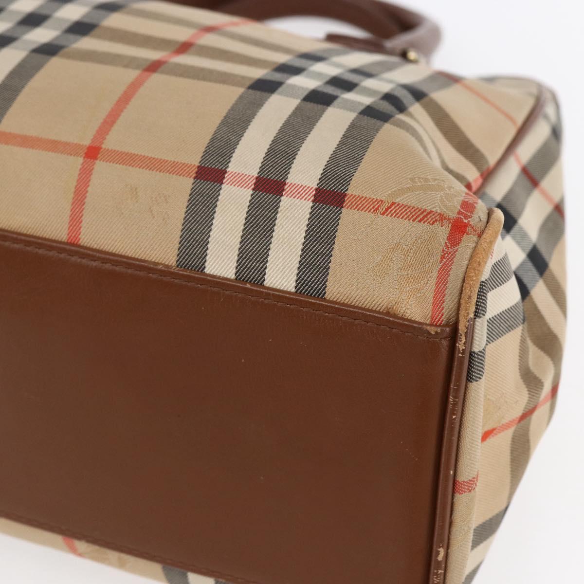 Burberrys Nova Check Hand Bag Canvas Beige Gold Auth ka320