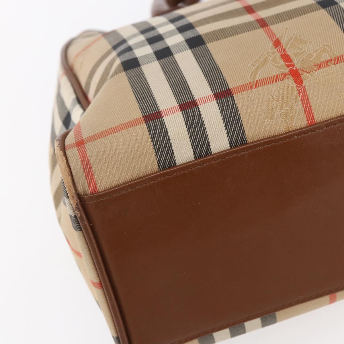 Burberrys Nova Check Hand Bag Canvas Beige Gold Auth ka320