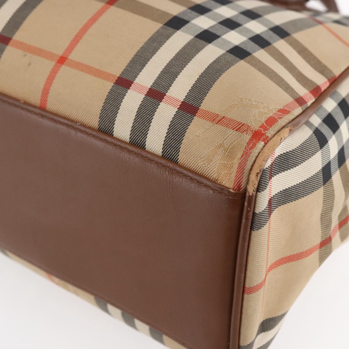 Burberrys Nova Check Hand Bag Canvas Beige Gold Auth ka320