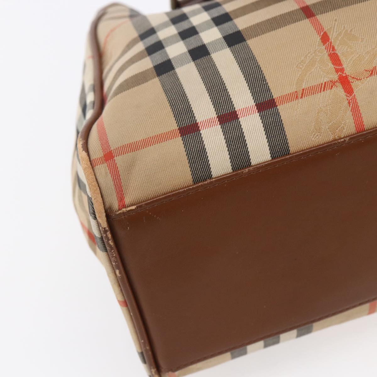 Burberrys Nova Check Hand Bag Canvas Beige Gold Auth ka320