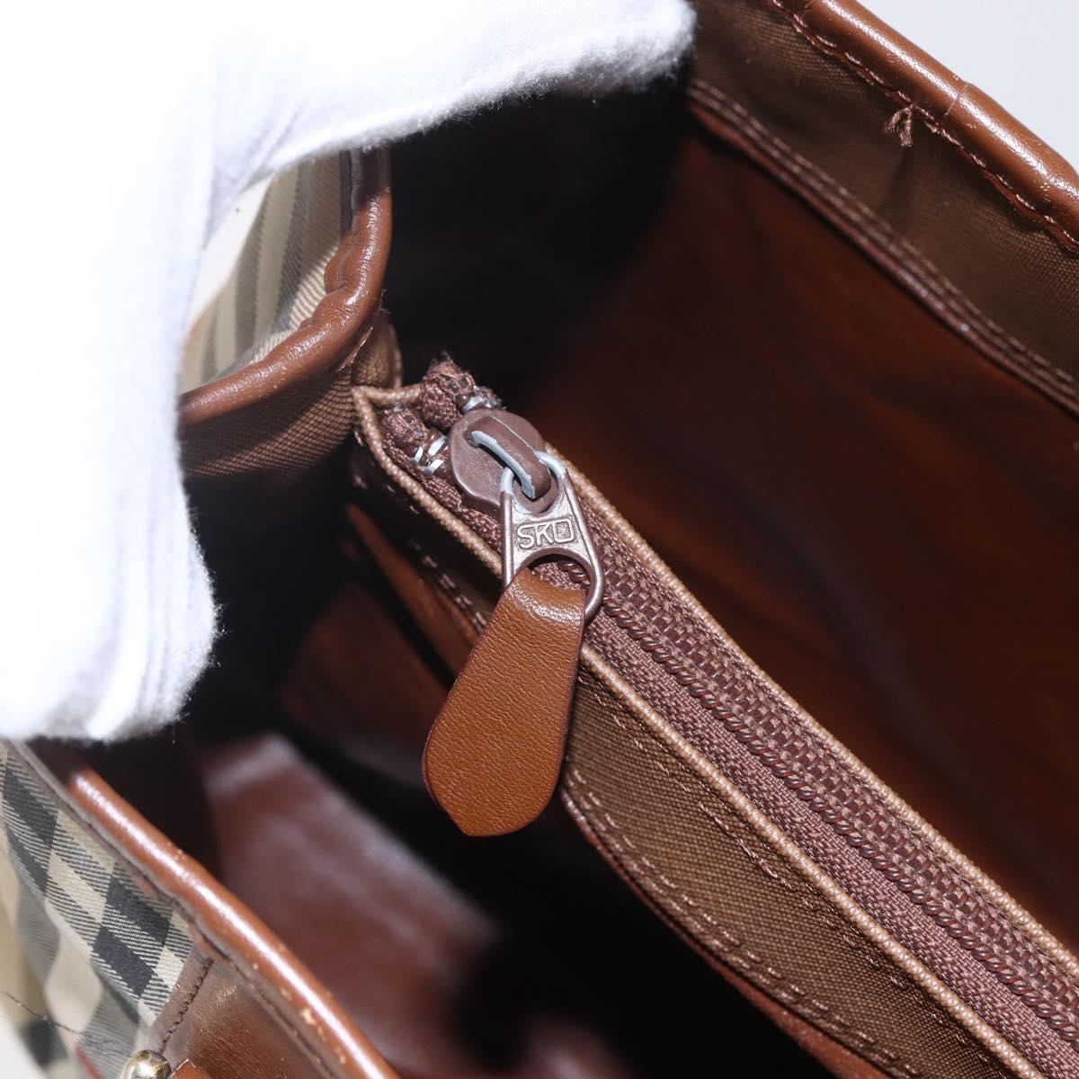 Burberrys Nova Check Hand Bag Canvas Beige Gold Auth ka320