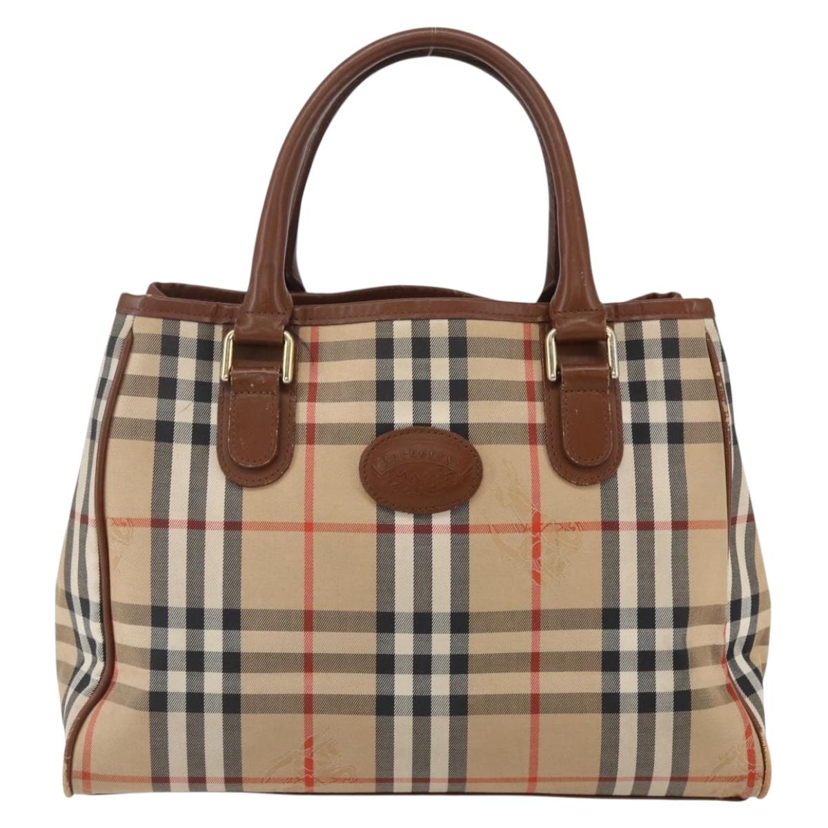 Burberrys Nova Check Hand Bag Canvas Beige Gold Auth ka320