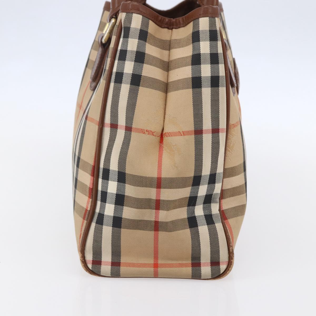 Burberrys Nova Check Hand Bag Canvas Beige Gold Auth ka320