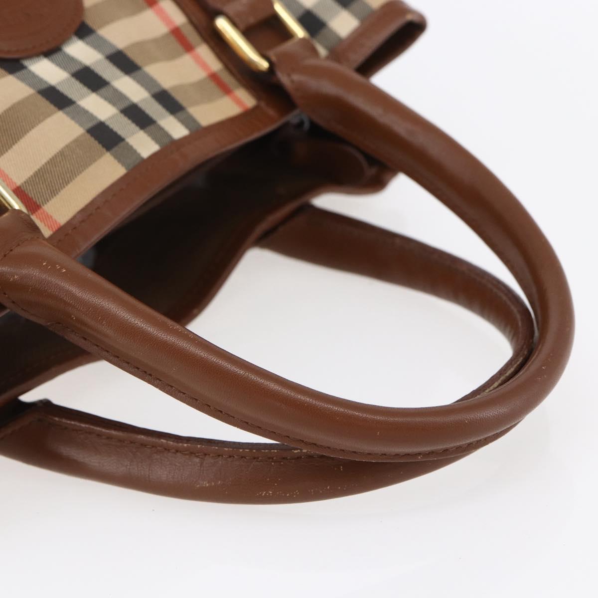 Burberrys Nova Check Hand Bag Canvas Beige Gold Auth ka320