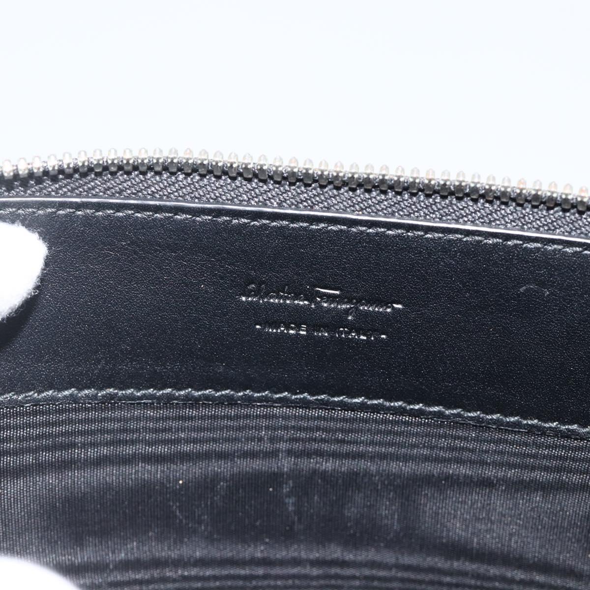 Salvatore Ferragamo Clutch Bag Leather Black Silver Auth ka3207