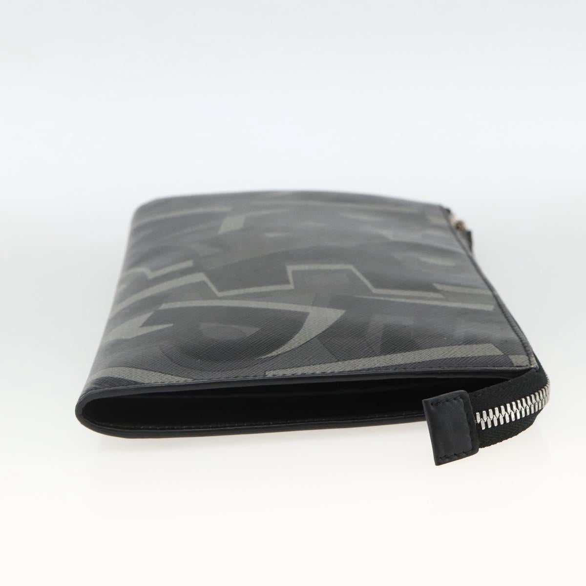 Salvatore Ferragamo Clutch Bag Leather Black Silver Auth ka3207
