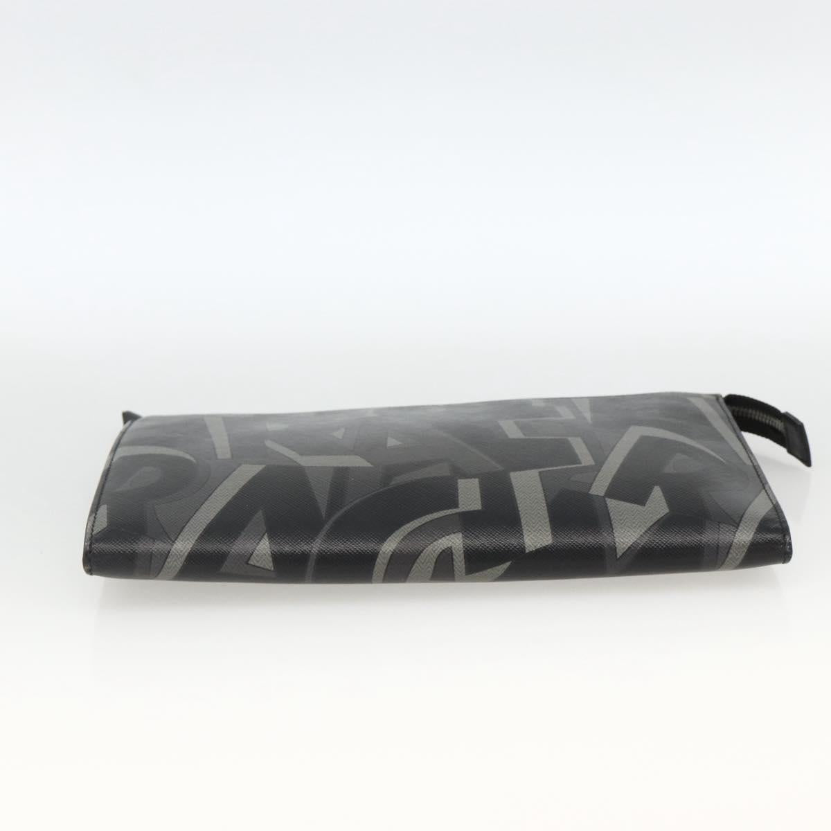Salvatore Ferragamo Clutch Bag Leather Black Silver Auth ka3207