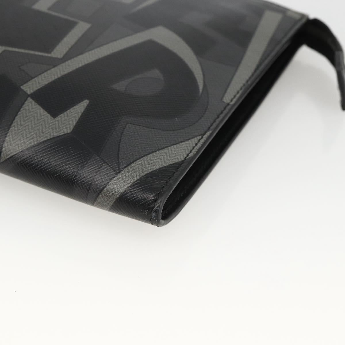 Salvatore Ferragamo Clutch Bag Leather Black Silver Auth ka3207