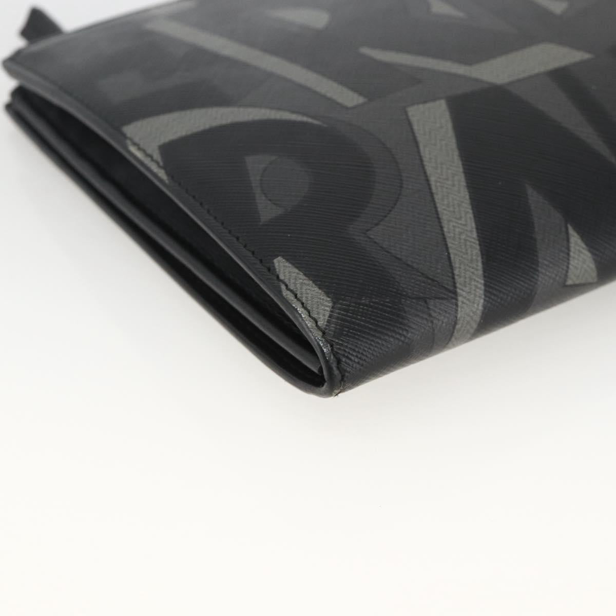 Salvatore Ferragamo Clutch Bag Leather Black Silver Auth ka3207