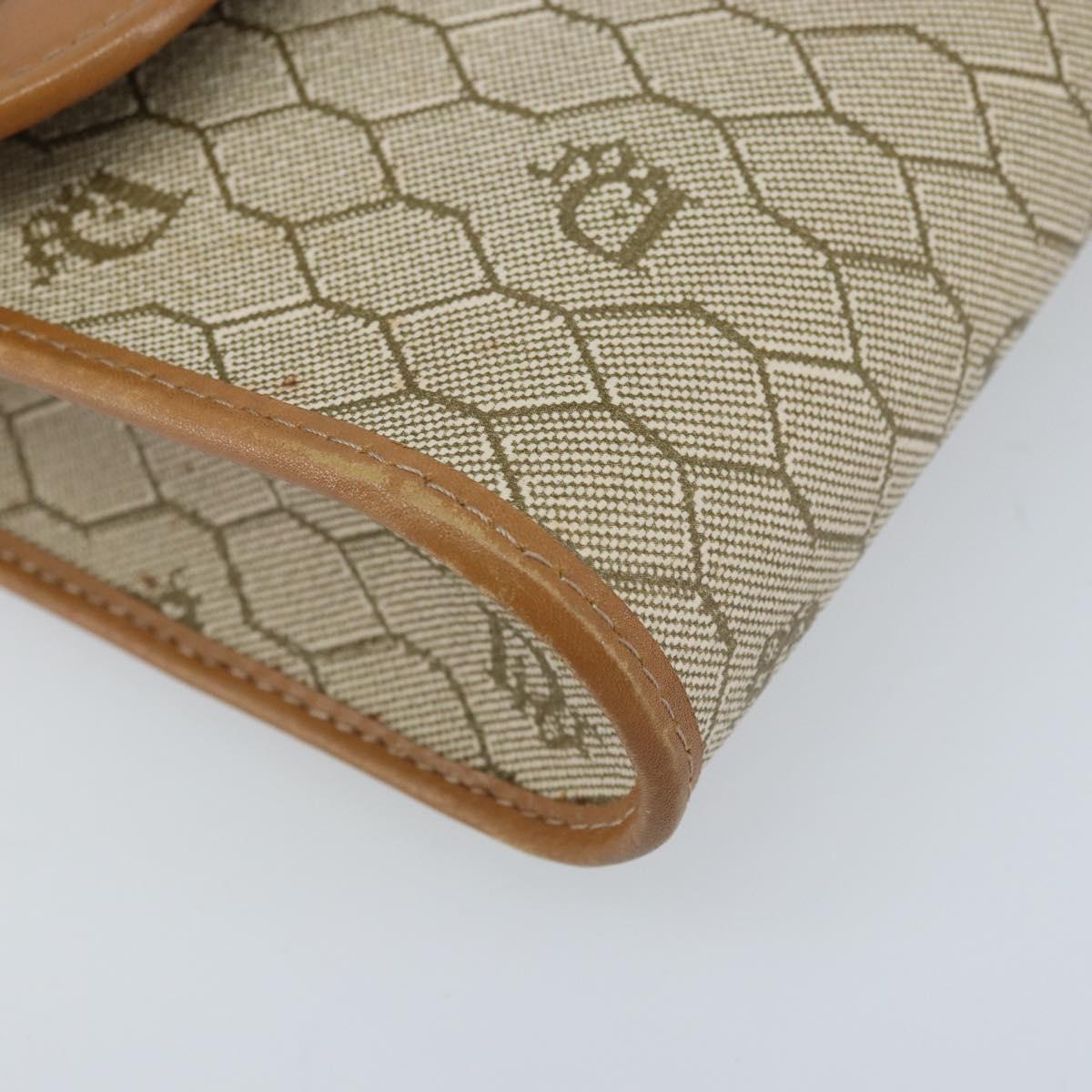 Christian Dior Honeycomb Canvas Chain Shoulder Bag PVC Beige Gold Auth ka3209