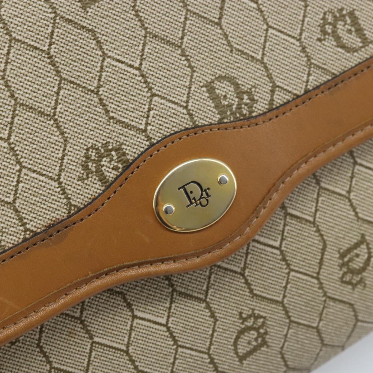 Christian Dior Honeycomb Canvas Chain Shoulder Bag PVC Beige Gold Auth ka3209