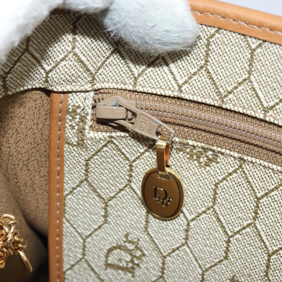 Christian Dior Honeycomb Canvas Chain Shoulder Bag PVC Beige Gold Auth ka3209