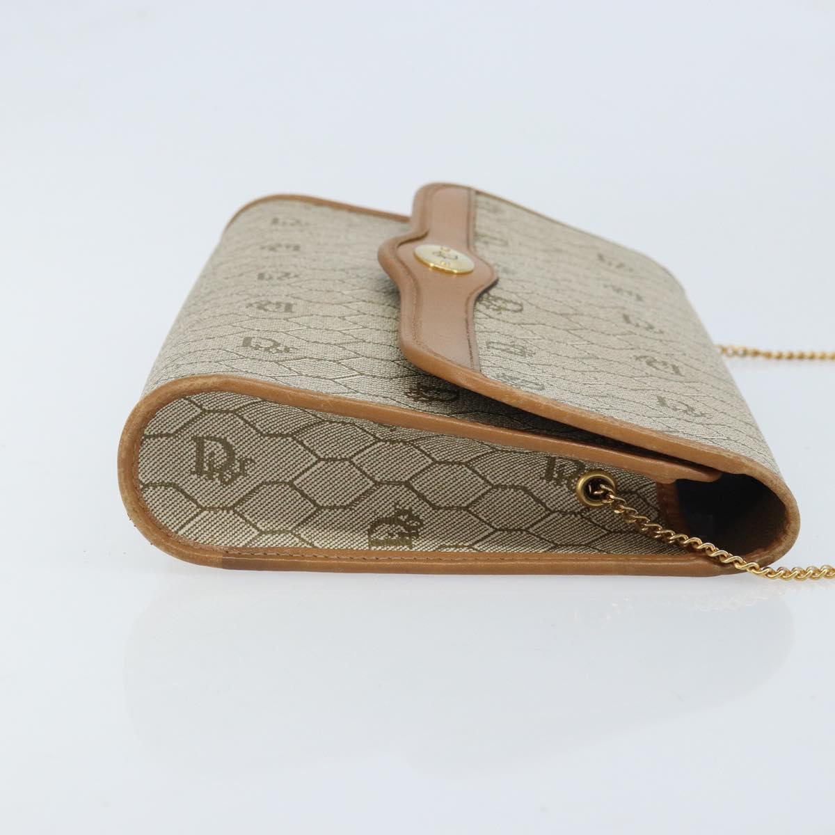 Christian Dior Honeycomb Canvas Chain Shoulder Bag PVC Beige Gold Auth ka3209