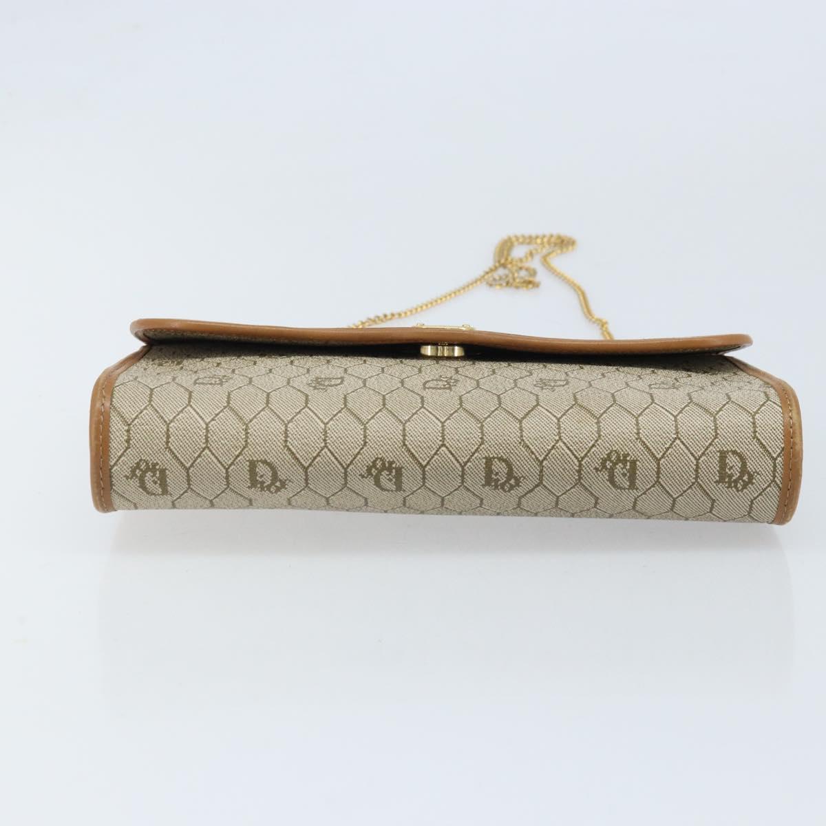 Christian Dior Honeycomb Canvas Chain Shoulder Bag PVC Beige Gold Auth ka3209