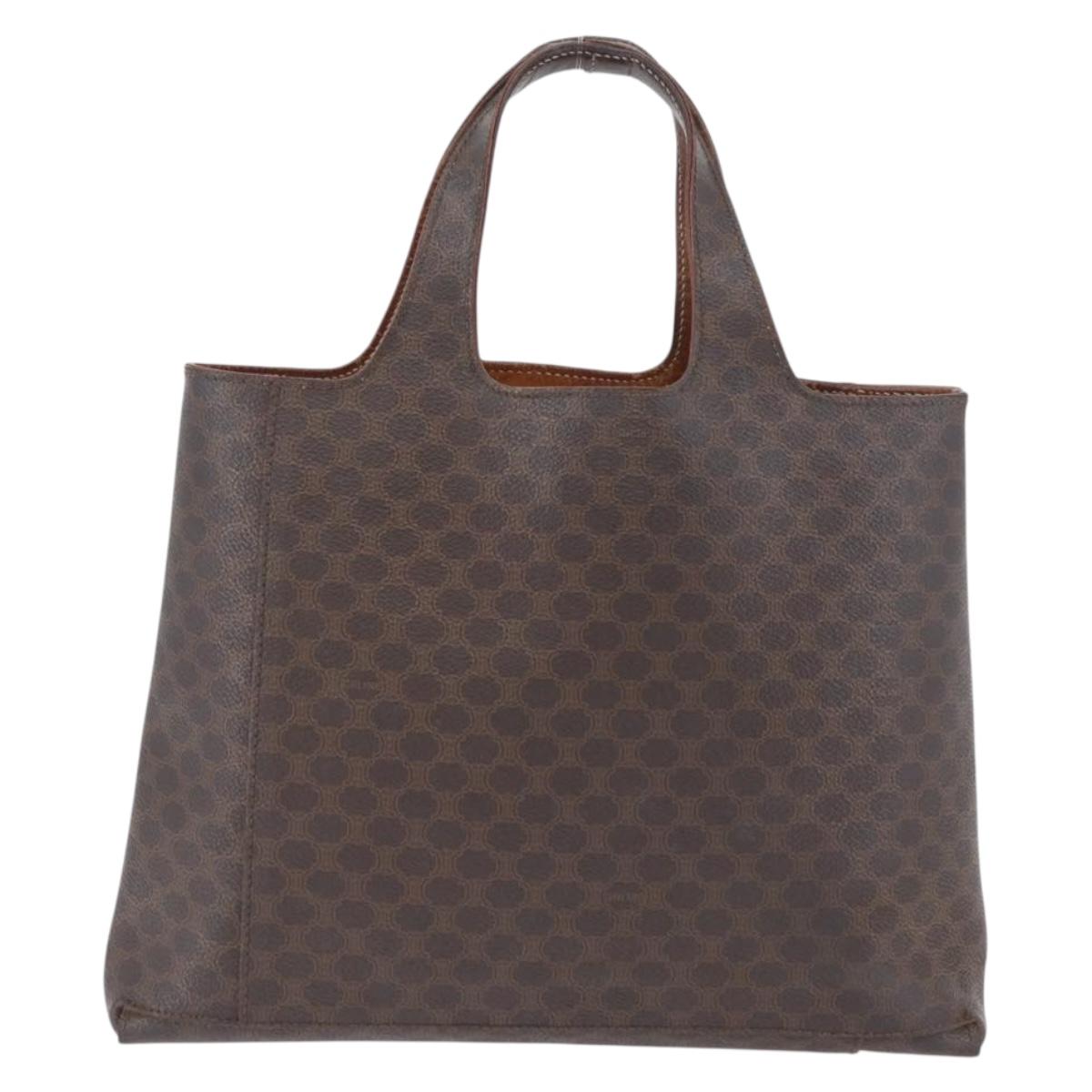 CELINE Macadam Canvas Hand Bag PVC Leather Brown Gold Auth ka3211