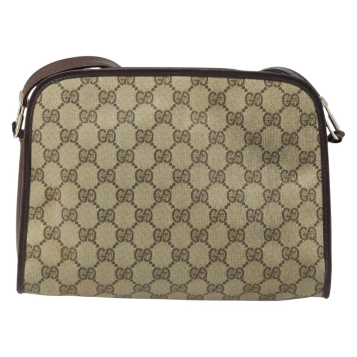 GUCCI GG Supreme Shoulder Bag PVC Beige Gold Auth ka3220