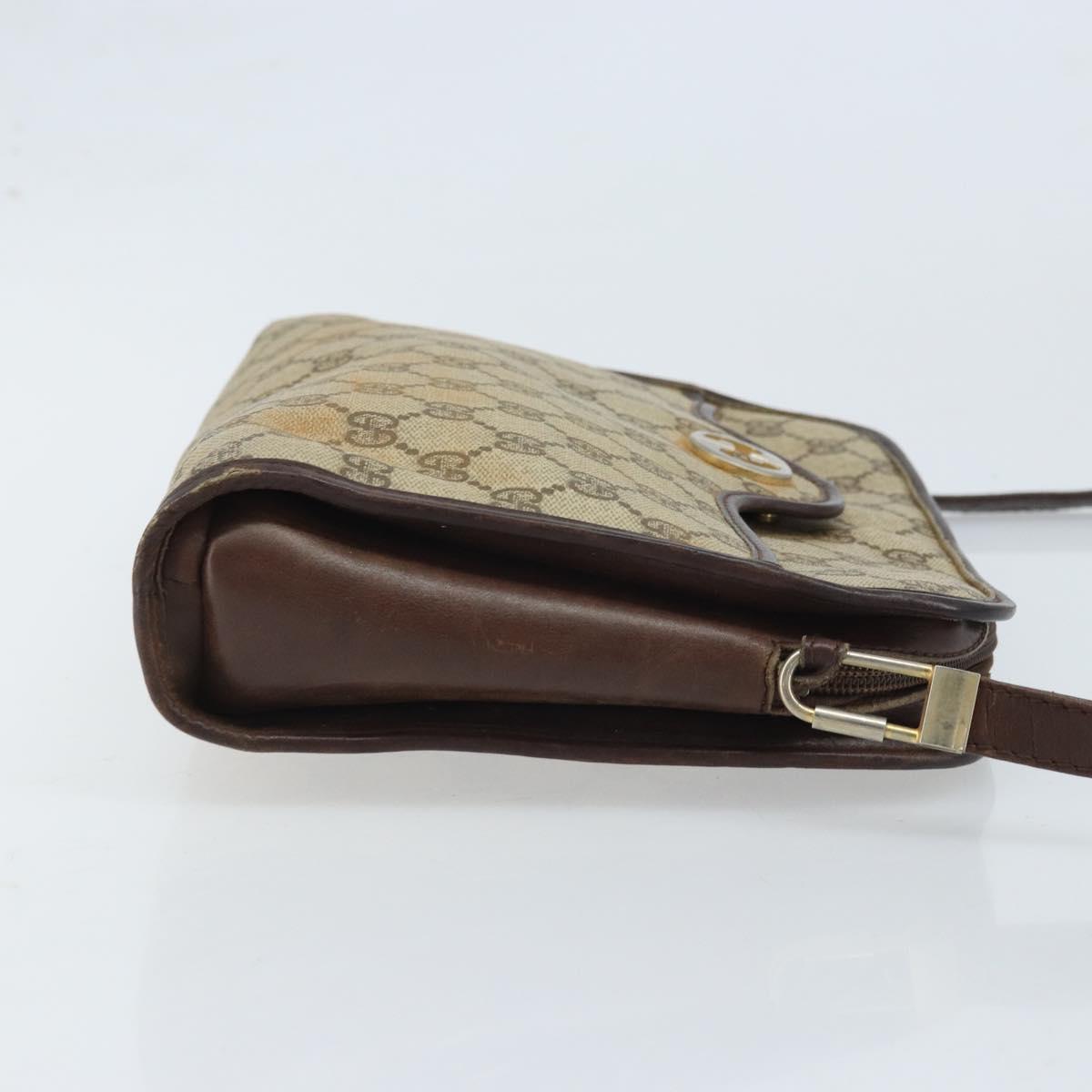 GUCCI GG Supreme Shoulder Bag PVC Beige Gold Auth ka3220
