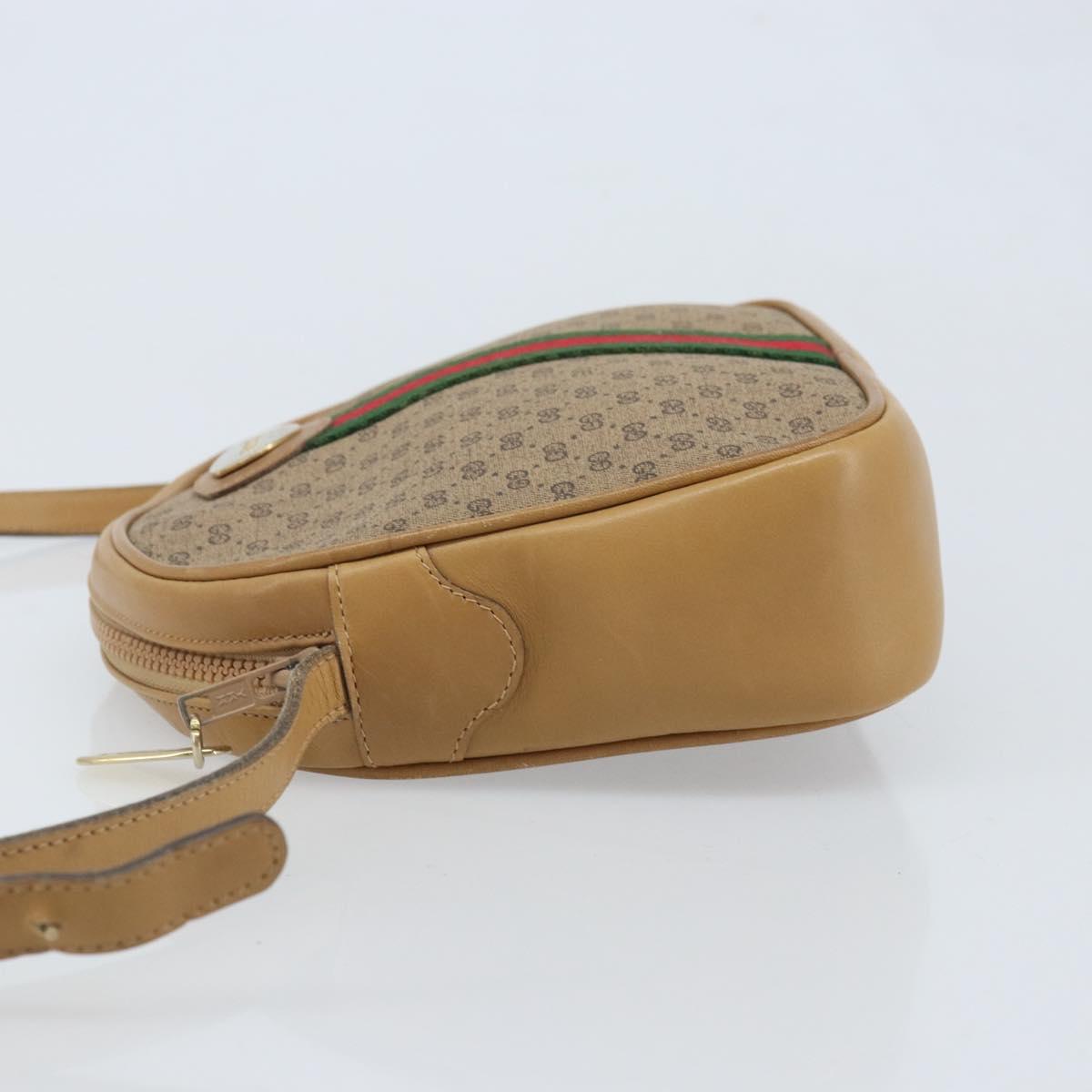 GUCCI Micro GG Supreme Web Sherry Line Shoulder Bag PVC Beige Gold Auth ka3222