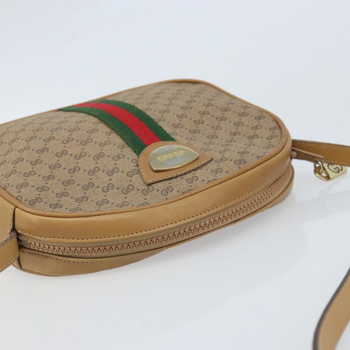 GUCCI Micro GG Supreme Web Sherry Line Shoulder Bag PVC Beige Gold Auth ka3222
