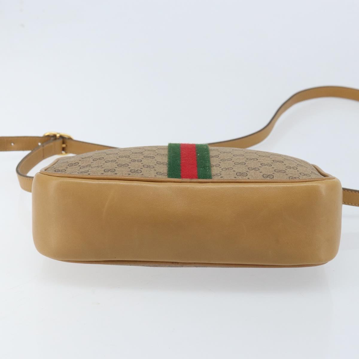 GUCCI Micro GG Supreme Web Sherry Line Shoulder Bag PVC Beige Gold Auth ka3222