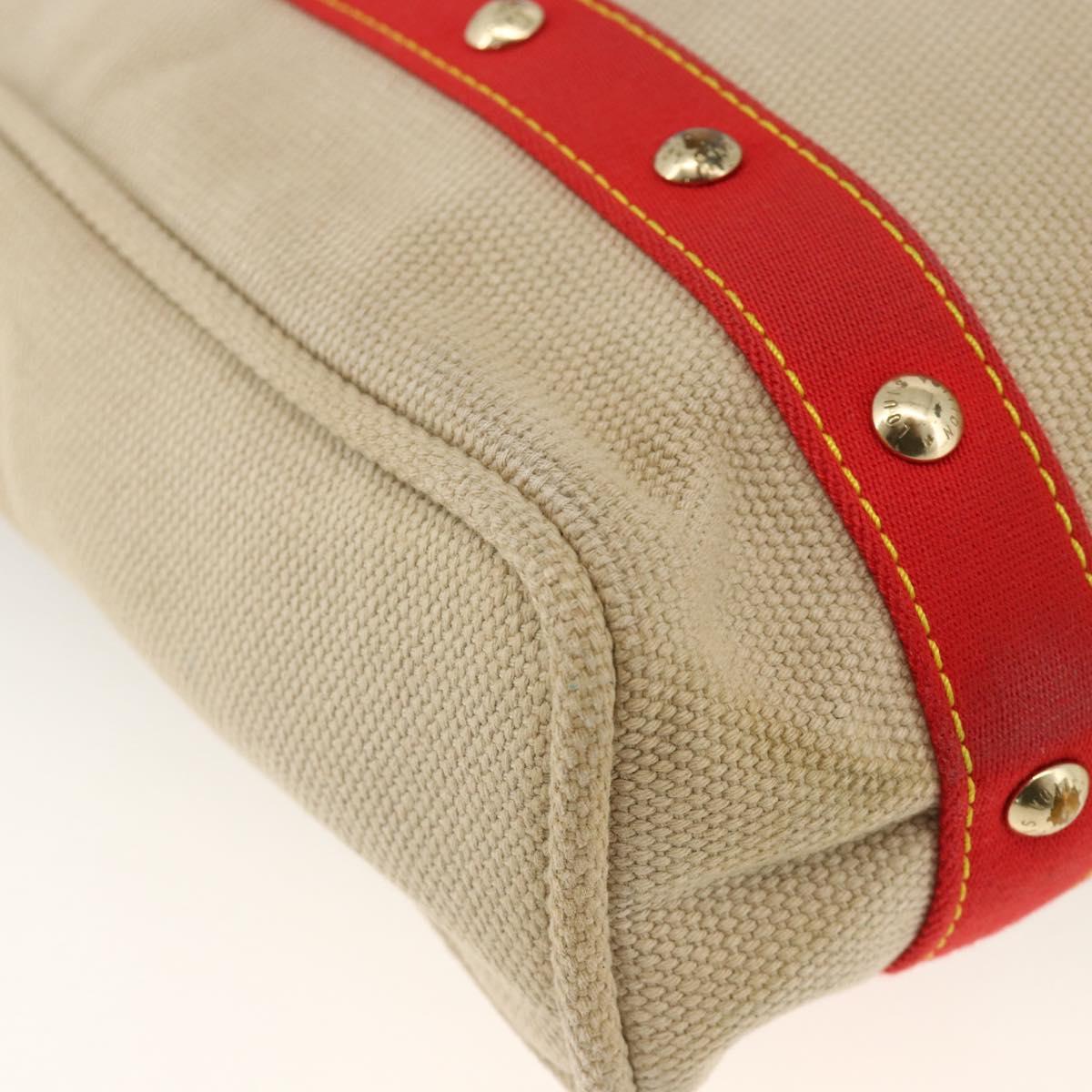 LOUIS VUITTON Antigua Cabas MM Tote Bag Canvas Beige Red M40035 LV Auth ka3234