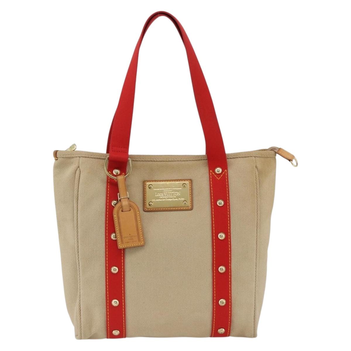 LOUIS VUITTON Antigua Cabas MM Tote Bag Canvas Beige Red M40035 LV Auth ka3234