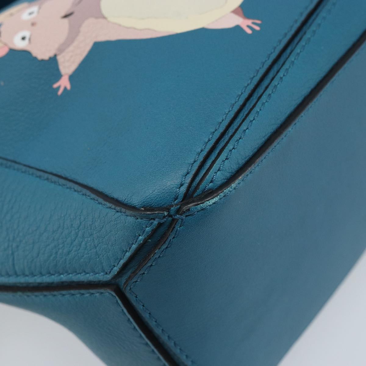 LOEWE テ Studio Ghibli Puzzle bag Hand Bag Leather 2way Blue Gold Auth ka3244SM