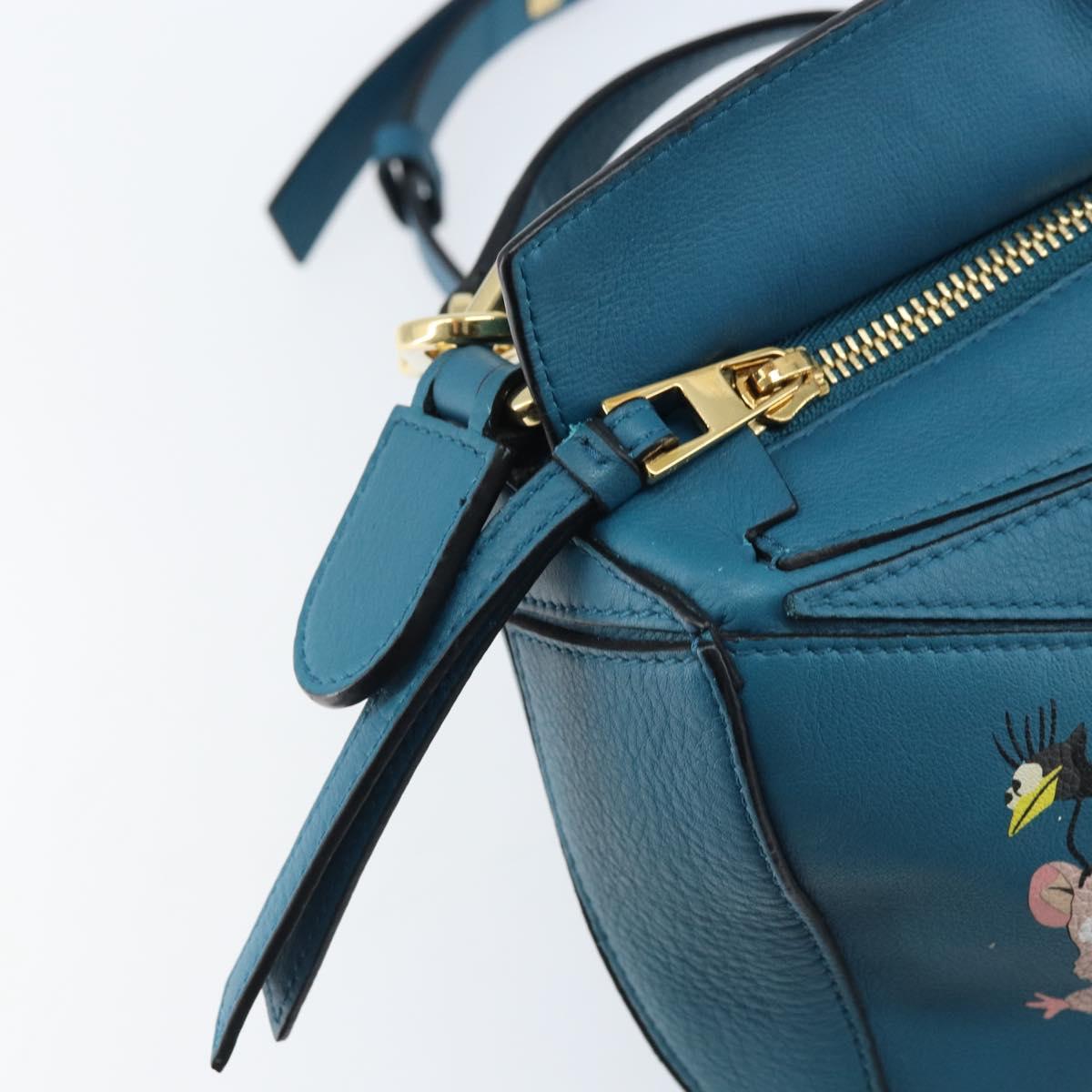 LOEWE テ Studio Ghibli Puzzle bag Hand Bag Leather 2way Blue Gold Auth ka3244SM
