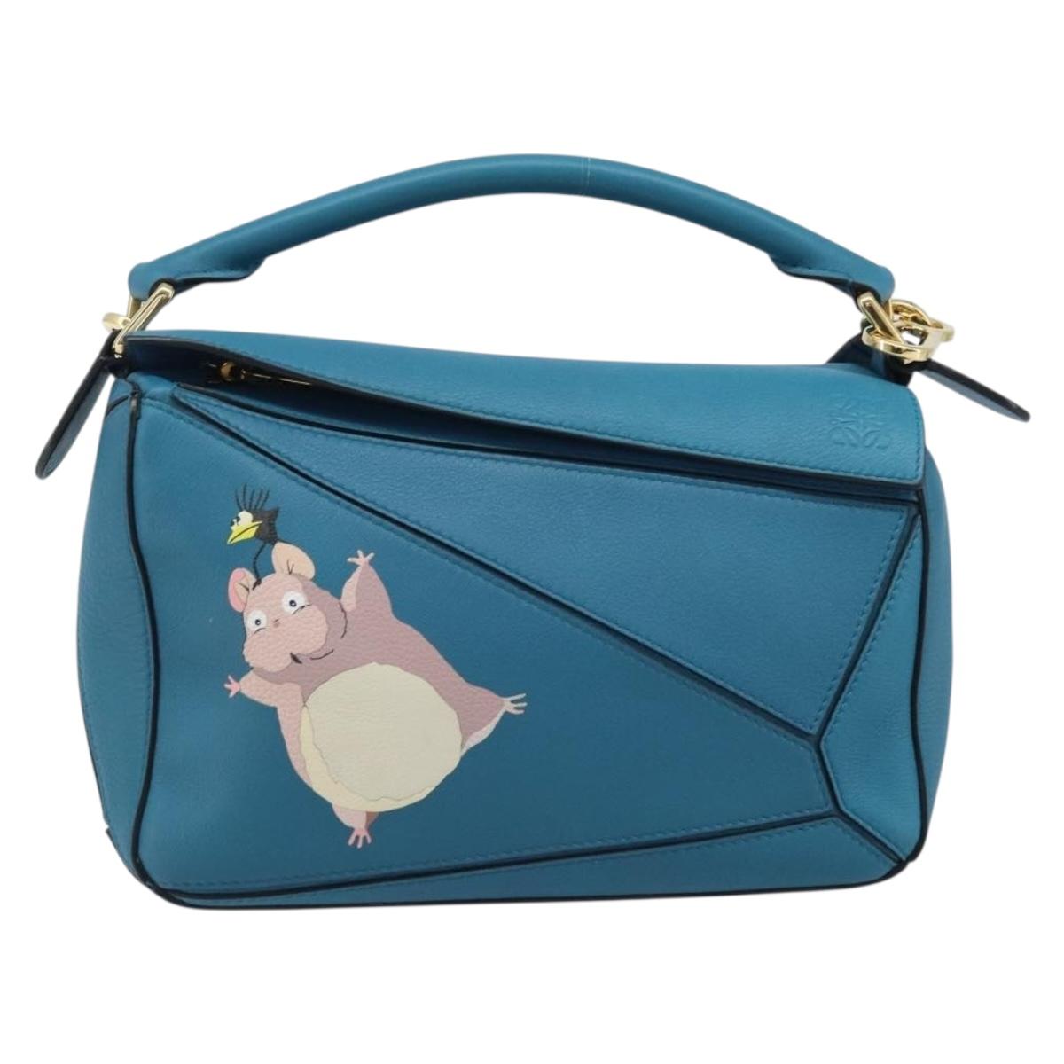 LOEWE テ Studio Ghibli Puzzle bag Hand Bag Leather 2way Blue Gold Auth ka3244SM