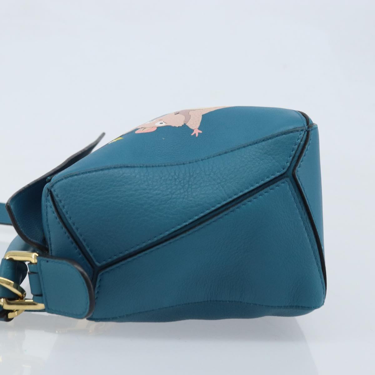 LOEWE テ Studio Ghibli Puzzle bag Hand Bag Leather 2way Blue Gold Auth ka3244SM