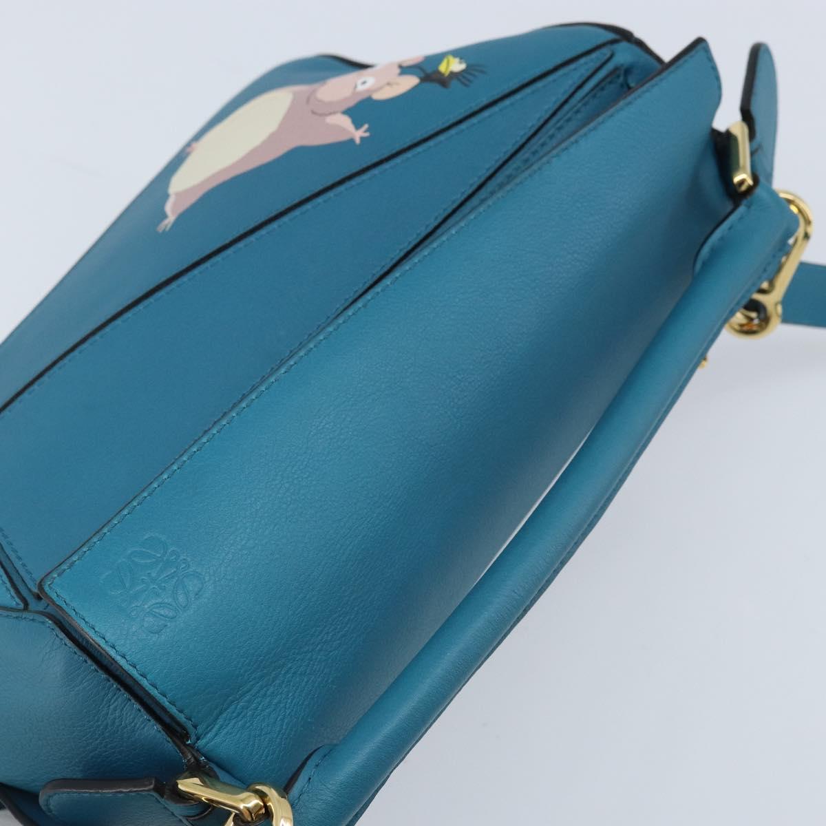 LOEWE テ Studio Ghibli Puzzle bag Hand Bag Leather 2way Blue Gold Auth ka3244SM