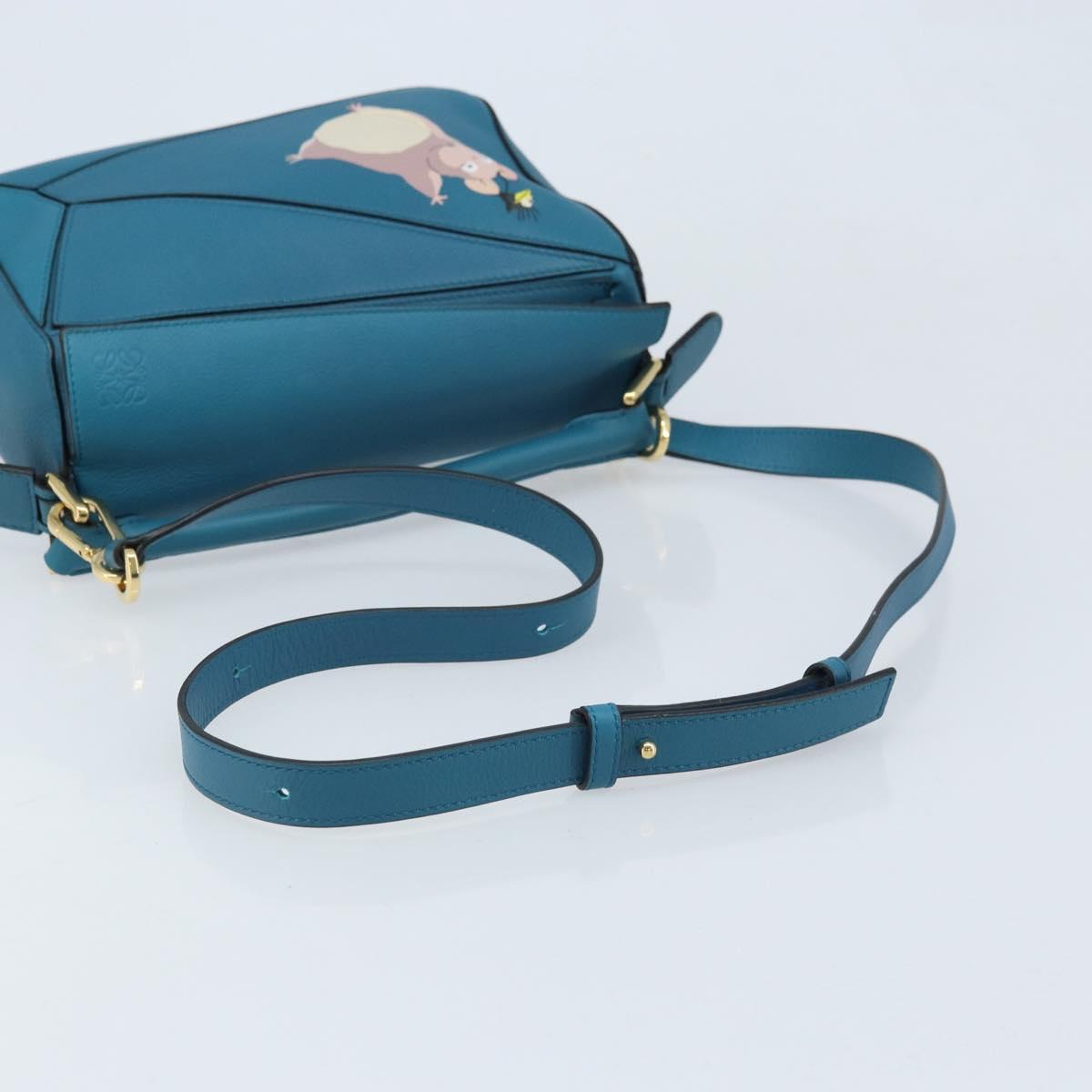 LOEWE テ Studio Ghibli Puzzle bag Hand Bag Leather 2way Blue Gold Auth ka3244SM