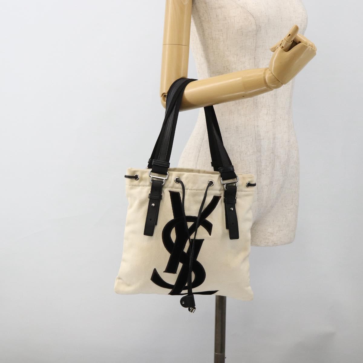 SAINT LAURENT Kahala Tote Bag Canvas White Silver 123435 Auth ka3245
