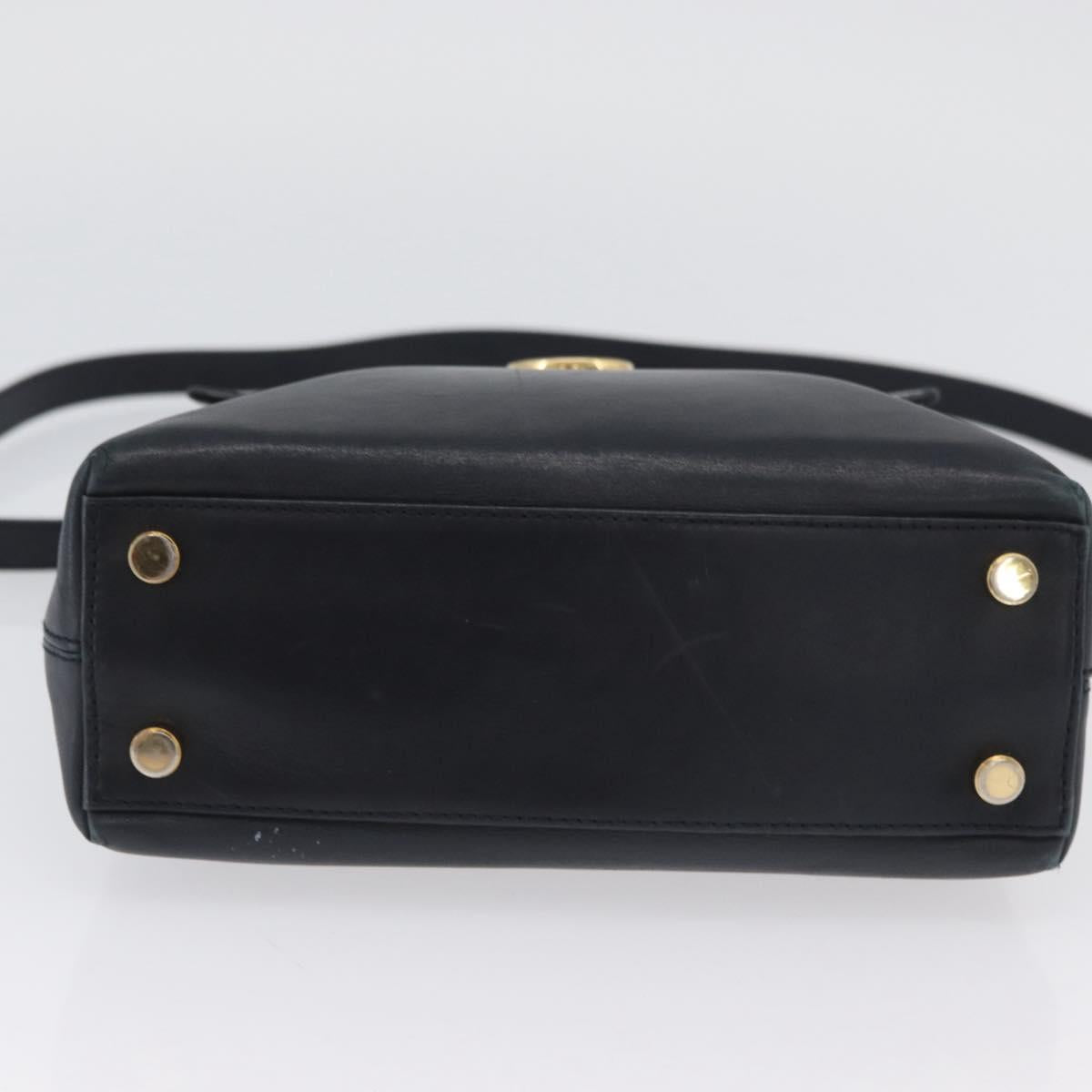Salvatore Ferragamo Gancini Hand Bag Leather 2way Navy Gold Auth ka3255