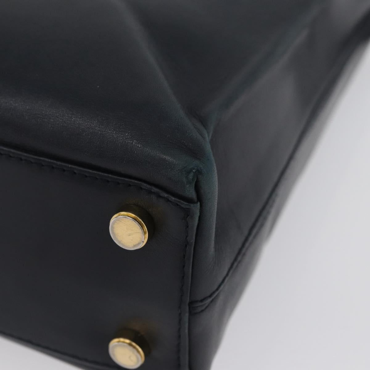 Salvatore Ferragamo Gancini Hand Bag Leather 2way Navy Gold Auth ka3255