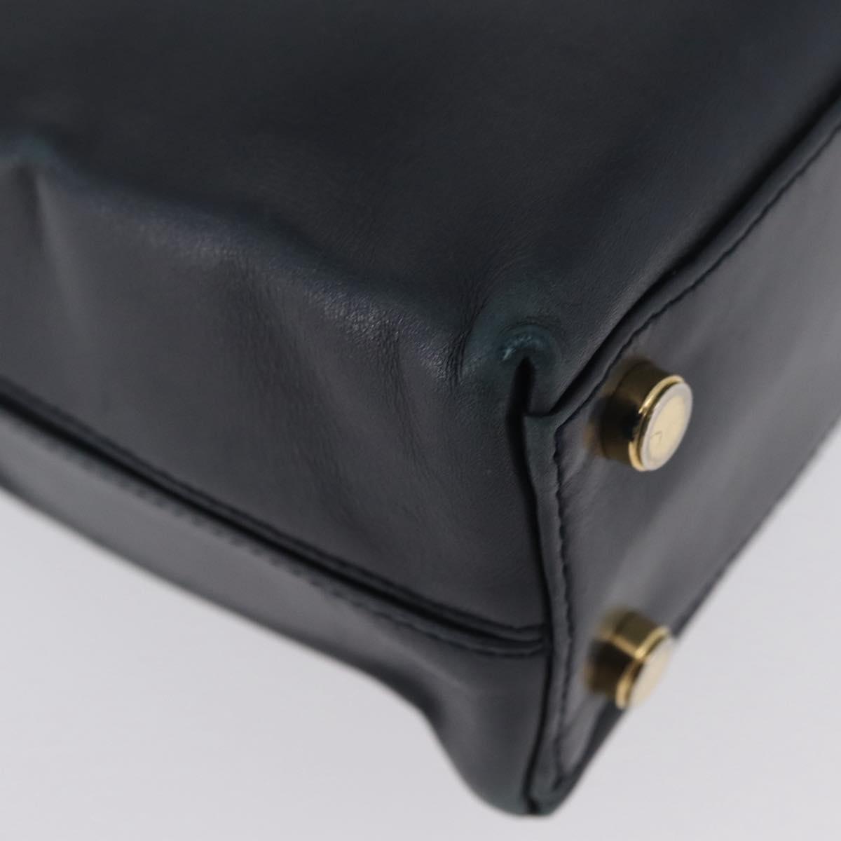 Salvatore Ferragamo Gancini Hand Bag Leather 2way Navy Gold Auth ka3255