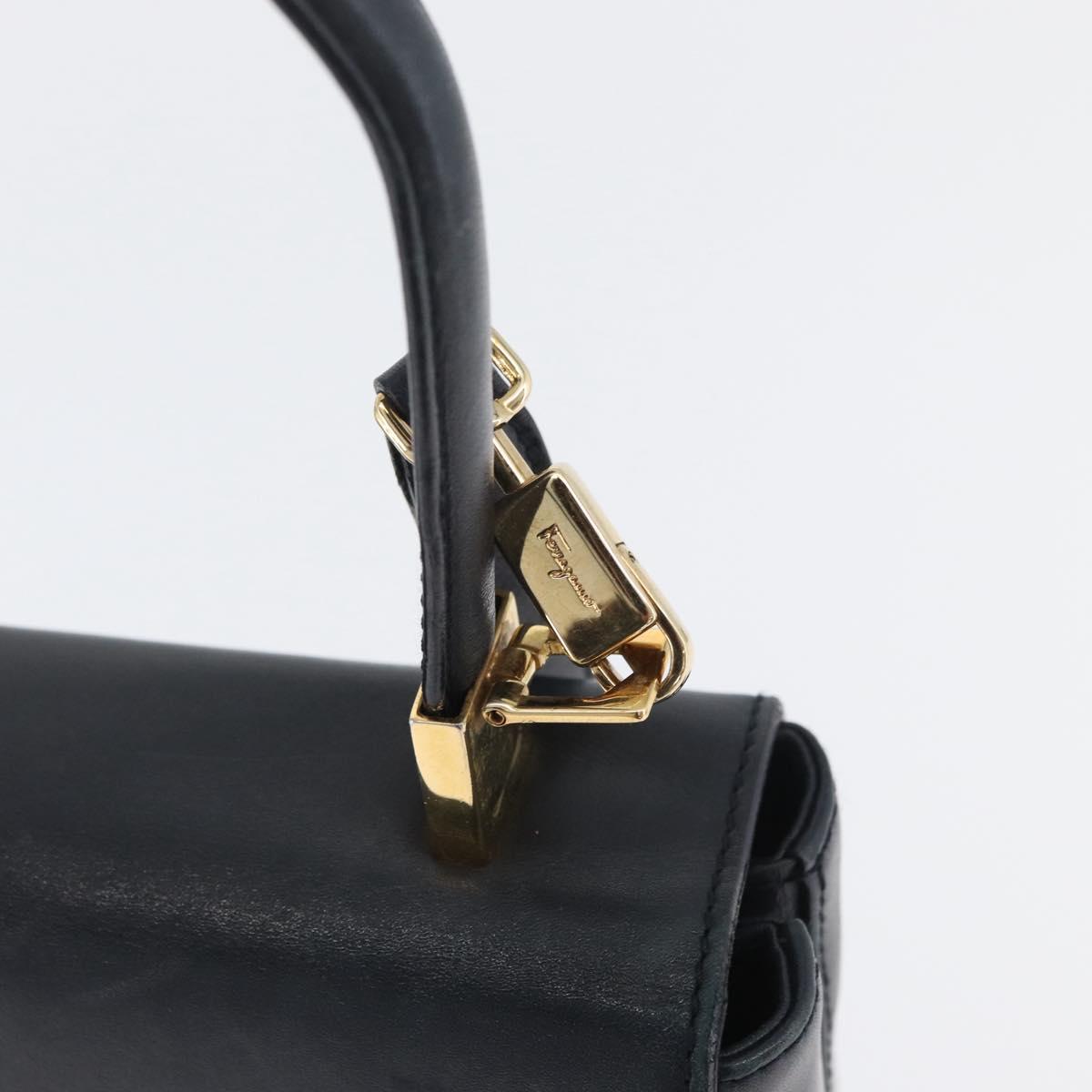 Salvatore Ferragamo Gancini Hand Bag Leather 2way Navy Gold Auth ka3255