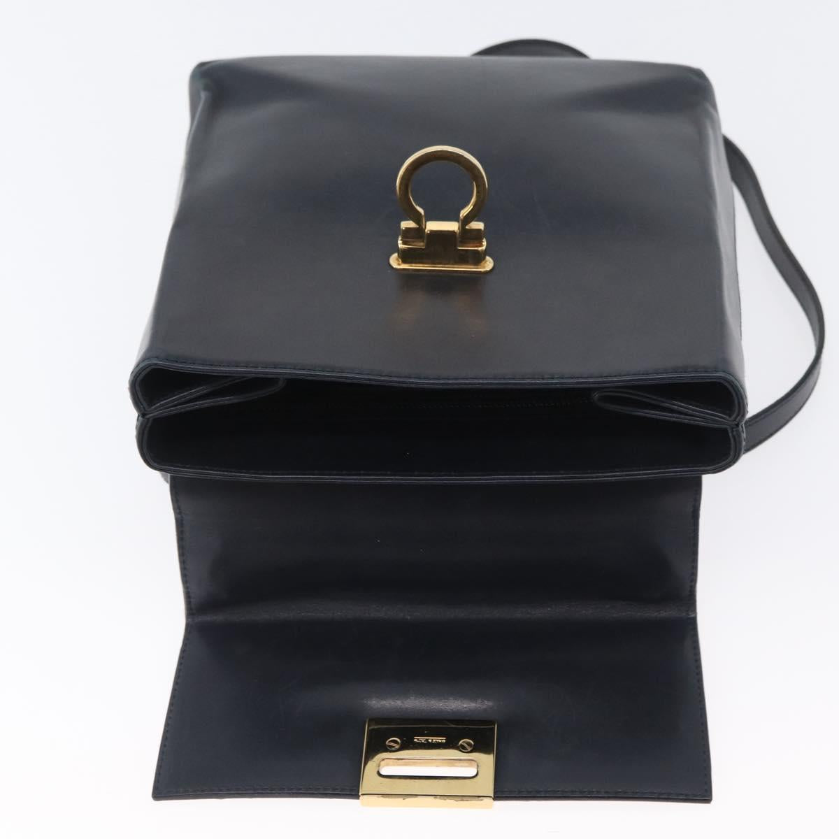 Salvatore Ferragamo Gancini Hand Bag Leather 2way Navy Gold Auth ka3255
