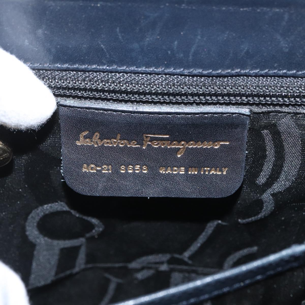 Salvatore Ferragamo Gancini Hand Bag Leather 2way Navy Gold Auth ka3255