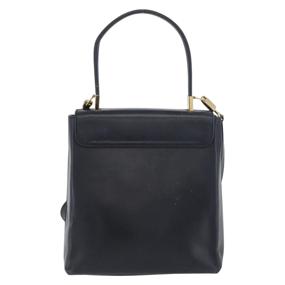 Salvatore Ferragamo Gancini Hand Bag Leather 2way Navy Gold Auth ka3255