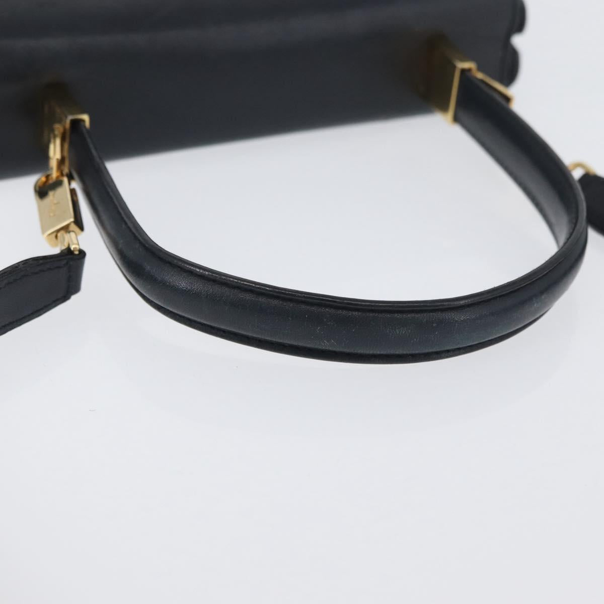 Salvatore Ferragamo Gancini Hand Bag Leather 2way Navy Gold Auth ka3255