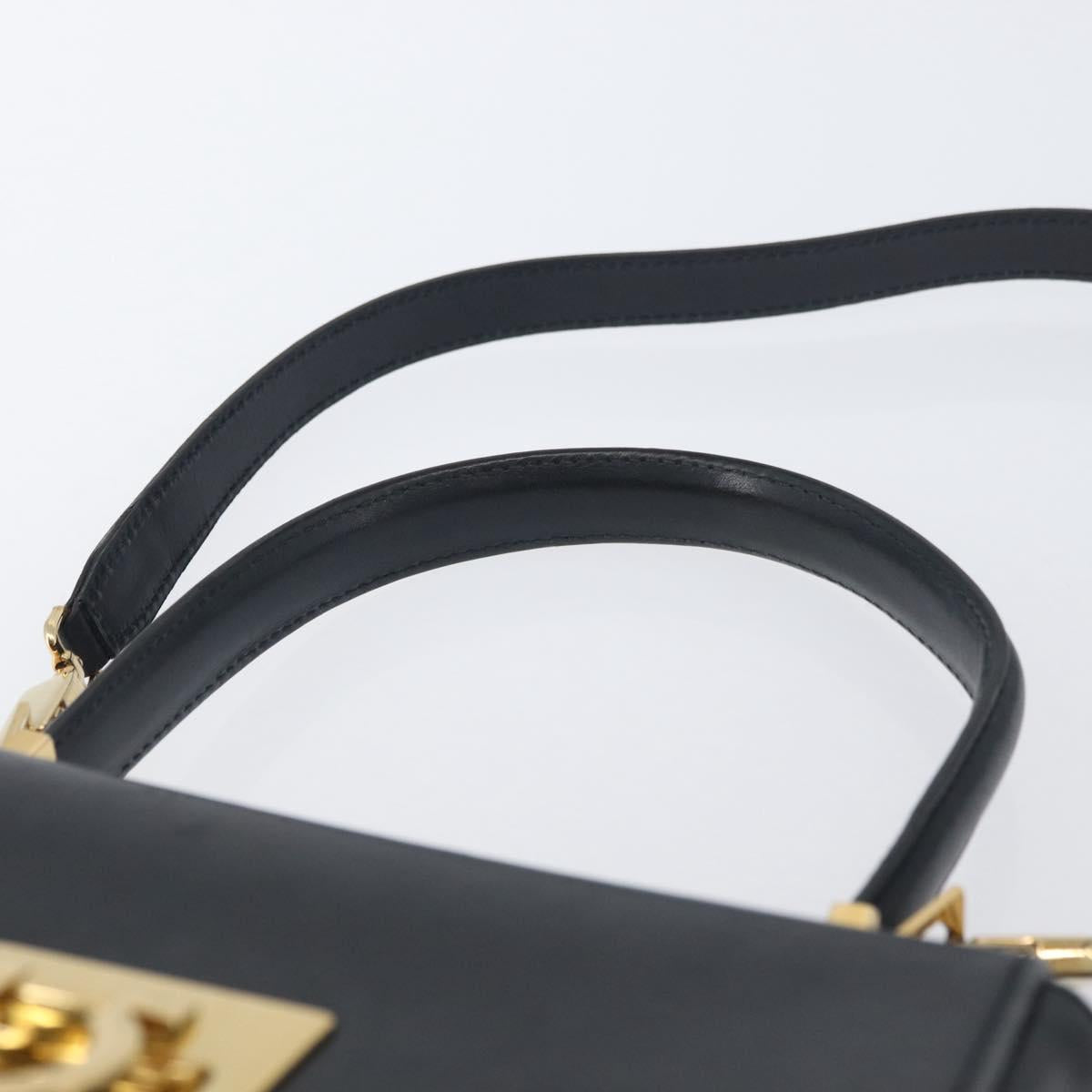 Salvatore Ferragamo Gancini Hand Bag Leather 2way Navy Gold Auth ka3255