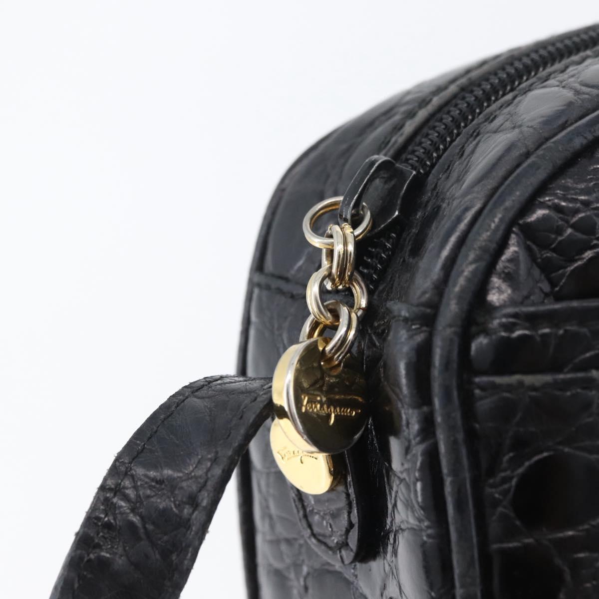 Salvatore Ferragamo Vala Shoulder Bag Leather Black Gold Auth ka3259