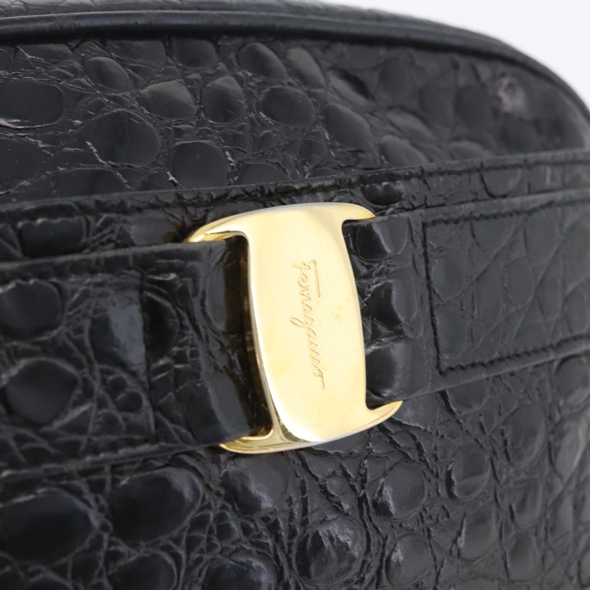 Salvatore Ferragamo Vala Shoulder Bag Leather Black Gold Auth ka3259