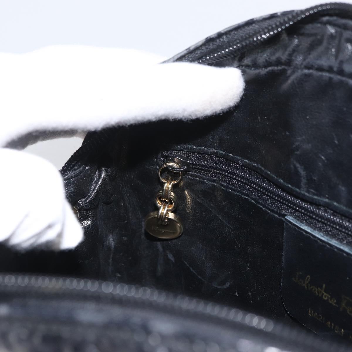 Salvatore Ferragamo Vala Shoulder Bag Leather Black Gold Auth ka3259