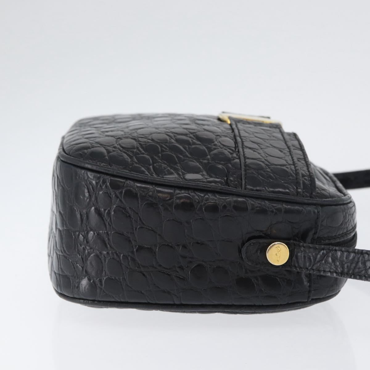 Salvatore Ferragamo Vala Shoulder Bag Leather Black Gold Auth ka3259