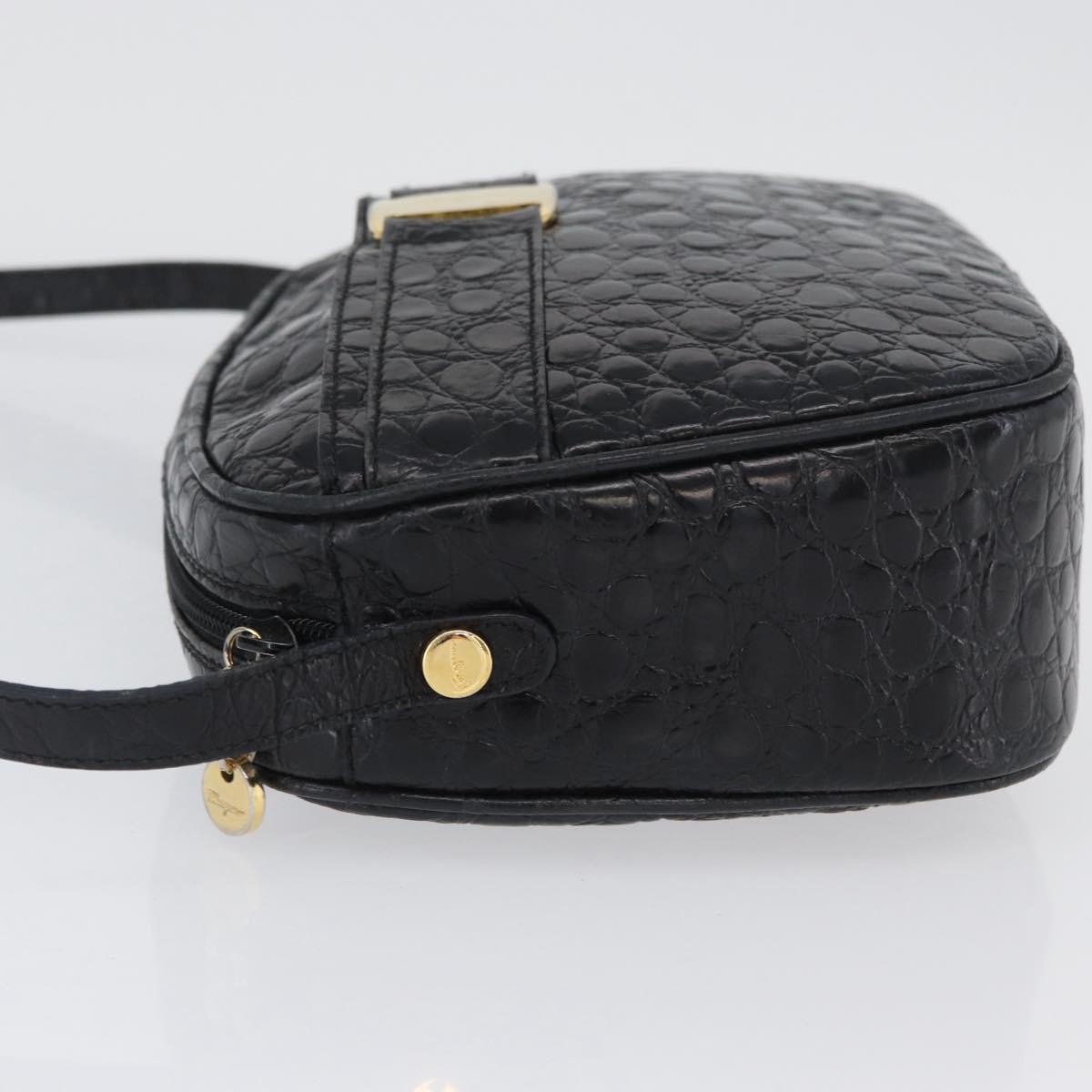 Salvatore Ferragamo Vala Shoulder Bag Leather Black Gold Auth ka3259