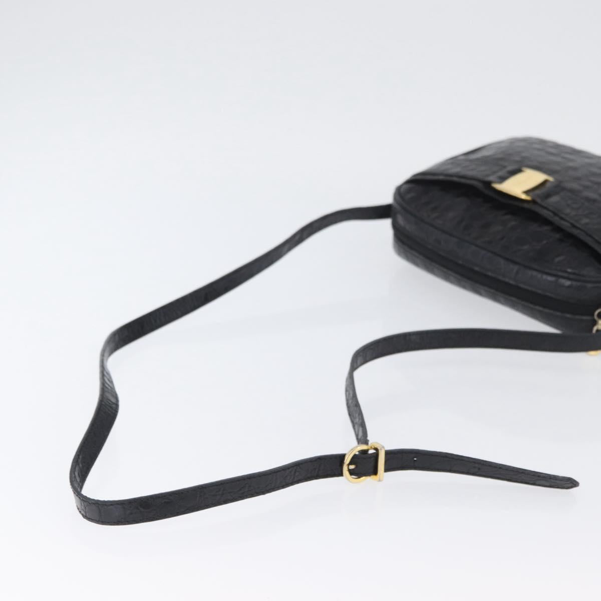 Salvatore Ferragamo Vala Shoulder Bag Leather Black Gold Auth ka3259