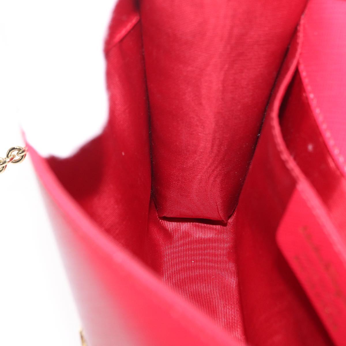 Salvatore Ferragamo Vara Ribbon Chain Shoulder Bag Leather Red Gold Auth ka3265A